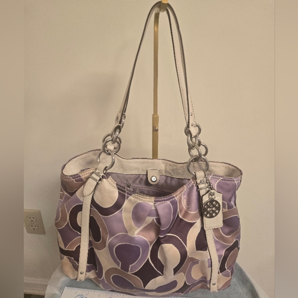 Coach Satin Material Purple And Cream- Fair Condition-well Loved